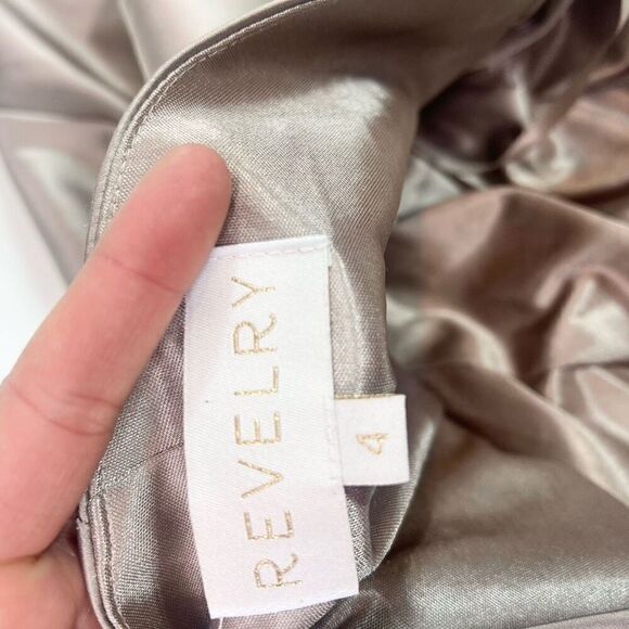 Reverly Dress Womens 4 gray Maxi One Shoulder Pleated Evening Gown Satin - Picture 6 of 15